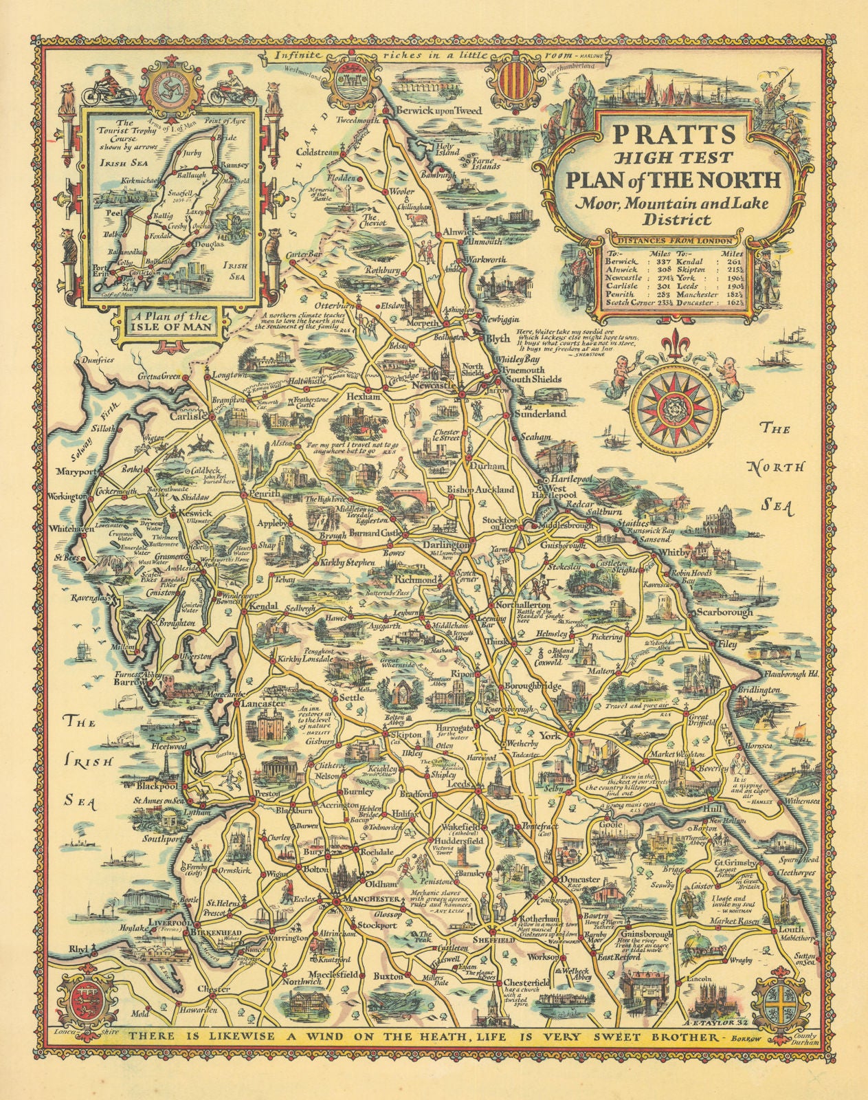 Pratts High Test plan of the North. Moor, Mountain & Lake District 1932 map